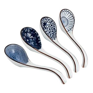 ceramic soup spoons sets of 4,asian soup spoons,long ramen spoons,japanese soup spoons for pho,wonton,noodles,chinese ceramic rice spoons,4pcs