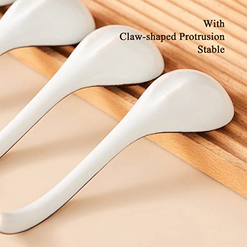 Ceramic Soup Spoons Sets of 4,Asian Soup Spoons,Long Ramen spoons,Japanese soup spoons for Pho,Wonton,Noodles,Chinese Ceramic Rice Spoons,4Pcs