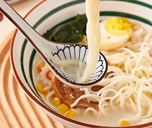 Ceramic Soup Spoons Sets of 4,Asian Soup Spoons,Long Ramen spoons,Japanese soup spoons for Pho,Wonton,Noodles,Chinese Ceramic Rice Spoons,4Pcs