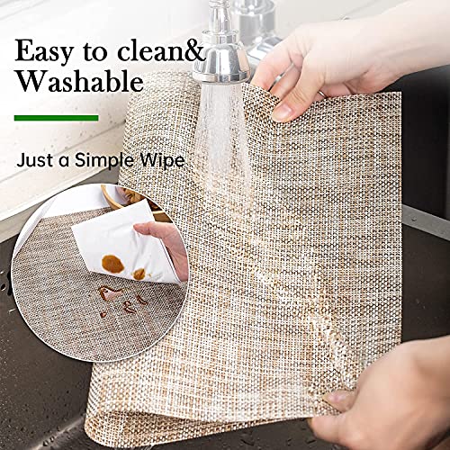 HGMO Placemats Set of 6 Washable Indoor/Outdoor Vinyl Place Mats for Dining Table Durable PVC Weave Table Mats(Caramel)