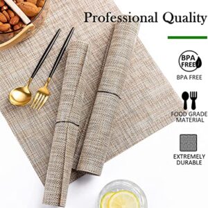 HGMO Placemats Set of 6 Washable Indoor/Outdoor Vinyl Place Mats for Dining Table Durable PVC Weave Table Mats(Caramel)