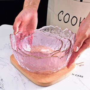 Glass Salad Bowls 3 Piece Set, Irregular Shape Phnom Penh Serving Bowls,Glass Bowls for Kitchen,Pretty Serving Bowls for Pasta, Dessert, Popcorn, Fruit, Snacks - Refrigerator Freezer Safe (Light Pink)