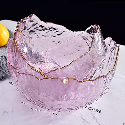 Glass Salad Bowls 3 Piece Set, Irregular Shape Phnom Penh Serving Bowls,Glass Bowls for Kitchen,Pretty Serving Bowls for Pasta, Dessert, Popcorn, Fruit, Snacks - Refrigerator Freezer Safe (Light Pink)