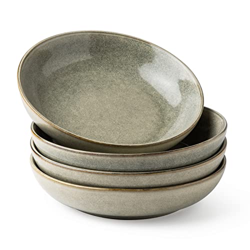 AmorArc 8.5'' Large Pasta Bowls, 36oz Stoneware Pasta Serving Bowls Set of 4 for Kitchen, Wide Bowls for Pasta,Salad,Oatmeal, Microwave Safe, Reactive Glaze