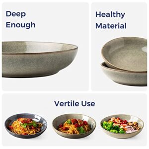 AmorArc 8.5'' Large Pasta Bowls, 36oz Stoneware Pasta Serving Bowls Set of 4 for Kitchen, Wide Bowls for Pasta,Salad,Oatmeal, Microwave Safe, Reactive Glaze