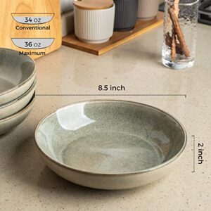 AmorArc 8.5'' Large Pasta Bowls, 36oz Stoneware Pasta Serving Bowls Set of 4 for Kitchen, Wide Bowls for Pasta,Salad,Oatmeal, Microwave Safe, Reactive Glaze