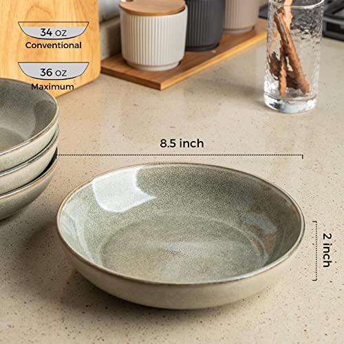 AmorArc 8.5'' Large Pasta Bowls, 36oz Stoneware Pasta Serving Bowls Set of 4 for Kitchen, Wide Bowls for Pasta,Salad,Oatmeal, Microwave Safe, Reactive Glaze