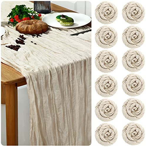 Cheesecloth Table Runner Wedding Table Runner Vintage Gauze Table Runner Boho Tablecloth, 35 x 120 Inch (Beige, 12 Pcs)