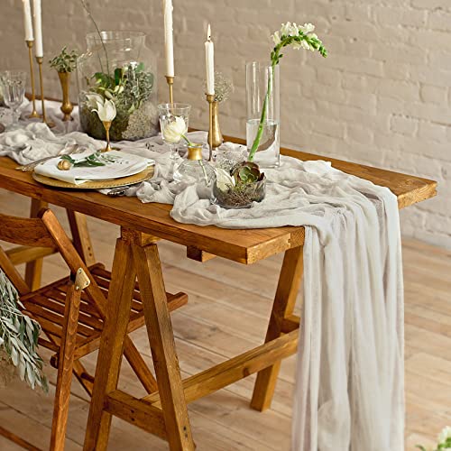 Cheesecloth Table Runner Wedding Table Runner Vintage Gauze Table Runner Boho Tablecloth, 35 x 120 Inch (Beige, 12 Pcs)