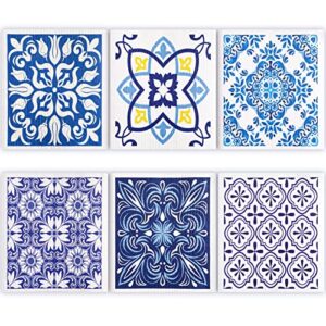 6 Pcs Swedish Kitchen Dish Cloths Kitchen Towels Reusable Sponge Cleaning Cloths Wipes Absorbent Dish Cloth Quick Drying Washable Decorative Tea Towels No Odor Bar Hand Towel (Blue Plaid)