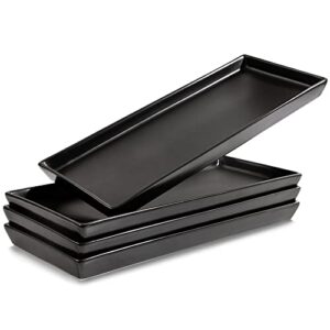 home beets matte black ceramic serving platters (14 x 6 inch rectangle plates) serving dishes for entertaining, food, appetizers, desserts, cheese board, charcuterie, sushi - set of 4 party trays