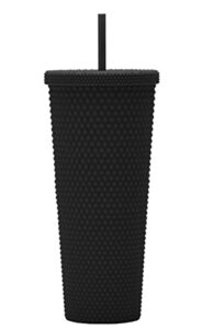 essasea 24oz fully studded tumbler.matte black studded tumbler with lid and straw.reusable double walled insulated travel tumbler.plastic acrylic pastel colored tumbler cup for iced coffee smoothie.