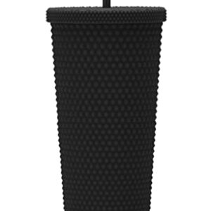 Essasea 24oz Fully Studded Tumbler.Matte Black Studded Tumbler with Lid and Straw.Reusable Double Walled Insulated Travel Tumbler.Plastic Acrylic Pastel Colored Tumbler Cup for Iced Coffee Smoothie.