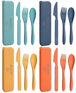 ecostar reusable utensils set with case, portable wheat straw cutlery set, bpa-free and eco-friendly knife spoon fork, travel utensils for office, dorm, and on-the-go (coral, 4)