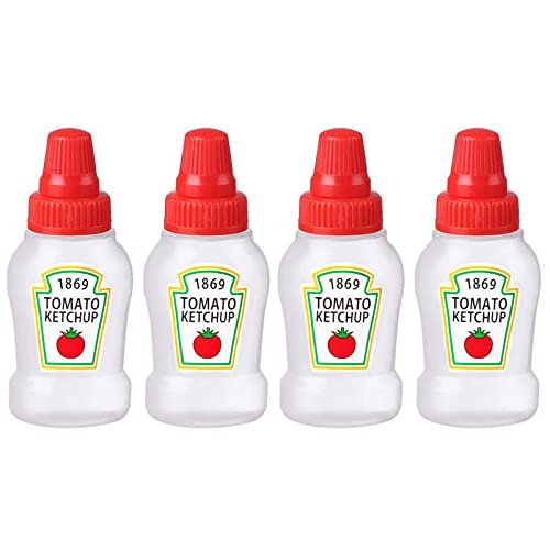 WXOIEOD 4 Pieces Mini Ketchup Bottle for Bento Box Accessories, 25ml Condiment Squeeze Bottles Empty Plastic Salad Dressing Container Tomato Ketchup Condiments Squirt Squeezable Jar for Sauces Syrup