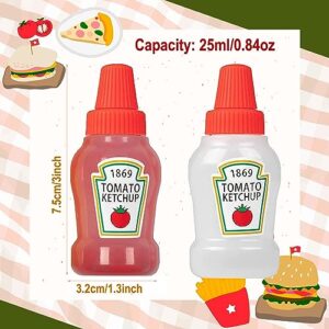 WXOIEOD 4 Pieces Mini Ketchup Bottle for Bento Box Accessories, 25ml Condiment Squeeze Bottles Empty Plastic Salad Dressing Container Tomato Ketchup Condiments Squirt Squeezable Jar for Sauces Syrup