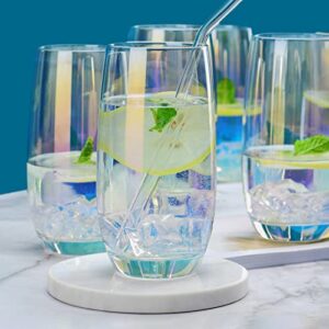 CUKBLESS Iridescent Drinking Glasses Set of 6 - Crystal Highball Water Glasses - Glass Cups for Water, Juice, Beverage, Mojito-15 Oz