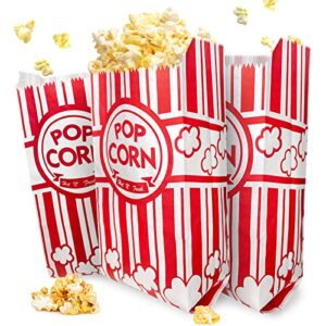 YESMONA 200 Pcs Paper Popcorn Bags, Popcorn Container Red and White Concession Stand Supplies Movie Theme Party Supplies Popcorn Holder