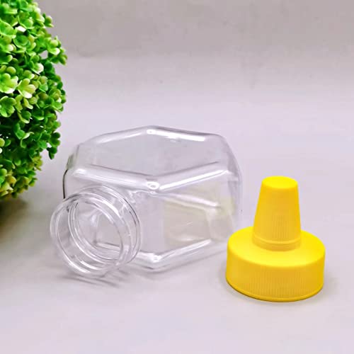 Elsjoy 16 Pack Plastic Honey Bottle Jars, 7 Oz Honey Squeeze Bottles Empty Honey Jars with Spout, Refillable Condiment Squeeze Bottles Clear Honey Container for Storing and Dispensing, Hexagon Shape