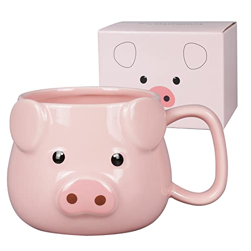 ToCooTo Pig Coffee Mug 14 oz Ceramic Novelty Coffee Mug 3D Porcelain Tea Mug for Women Christmas Housewarming Holiday Birthday Gifts for Women Mom Kids Teacher and Best Friend Pink