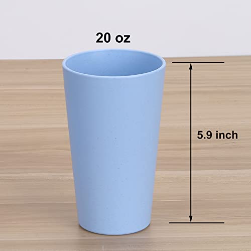 LuckyZone Wheat Straw Unbreakable Cup | 20 oz Reusable Water Drinking Glasses Sets of 5 | Lightweight Stackable Tumbler for Kitchen Outdoor | Dishwasher Safe, BPA Free and Eco friendly (20 oz)