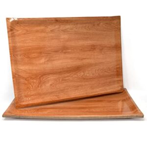 10 wood rectangle trays rustic brown wooden look serving platters 10.75" x 15.75" heavy duty disposable paper cardboard tray for dessert cupcake display birthday parties weddings table decor & more