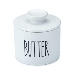 heartland home porcelain french butter crock for counter with water for soft butter. 3.9" ceramic butter dish with lid butter keeper. white farmhouse bell style butter holder container.