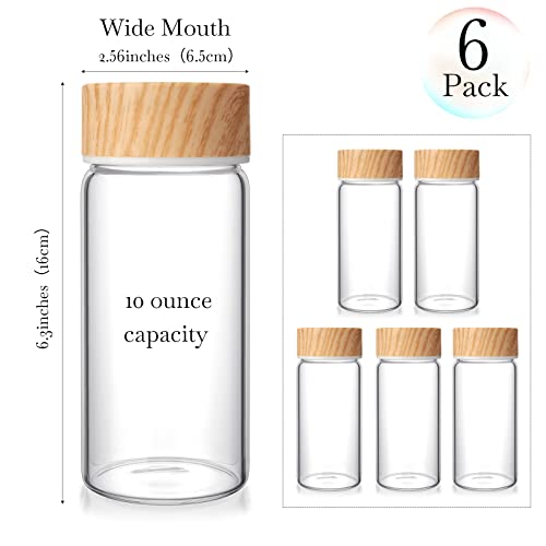 Nuogo 6 Pack Glass Drinking Bottles 10oz Wide Mouth Juice Bottle with Lids Leak Proof Water Jar for Travel, Reusable Airtight Juicing Cups for Homemade Juices, Smoothies, Tea, Milk