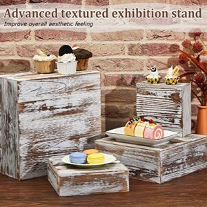 Juexica Set of 4 Wood Stackable Display Box Riser Stands Torched Style Cake Stand Sizes Rustic Wooden Cupcake Square Vintage Pedestal Food for Party Table Wedding