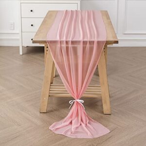 flohar 1pack 10ft chiffon table runner 29x120 inch sheer romantic table runner for wedding birthday party bridal shower outdoor decoration-light pink