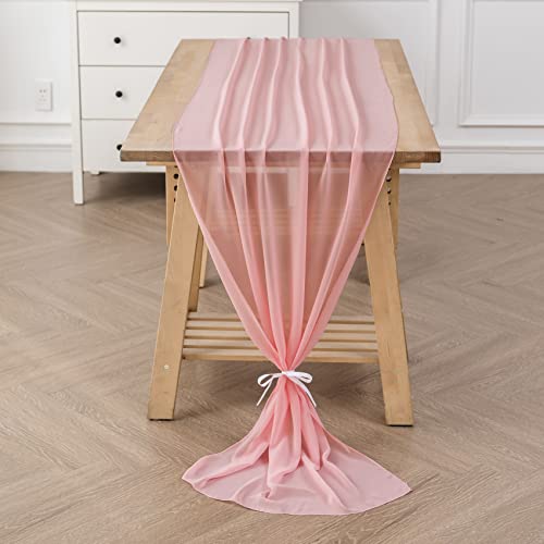 flohar 1Pack 10ft Chiffon Table Runner 29x120 Inch Sheer Romantic Table Runner for Wedding Birthday Party Bridal Shower Outdoor Decoration-Light Pink