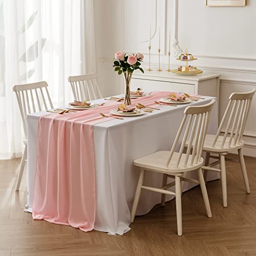 flohar 1Pack 10ft Chiffon Table Runner 29x120 Inch Sheer Romantic Table Runner for Wedding Birthday Party Bridal Shower Outdoor Decoration-Light Pink