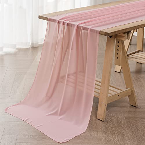 flohar 1Pack 10ft Chiffon Table Runner 29x120 Inch Sheer Romantic Table Runner for Wedding Birthday Party Bridal Shower Outdoor Decoration-Light Pink