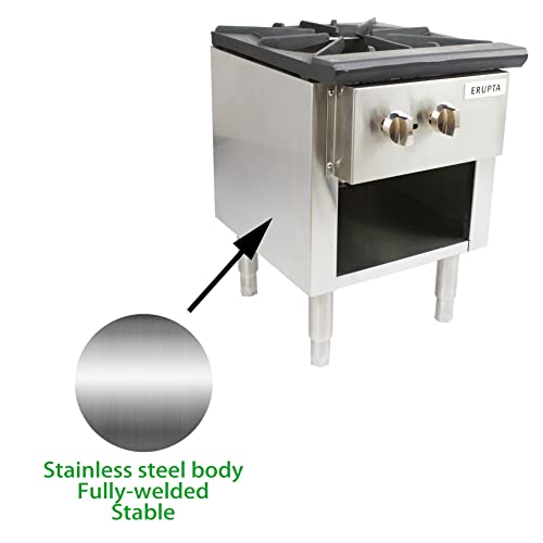 ERUPTA 18'' Single Gas StockPot Stove,Natural and Propane Gas Stove,Commercial Hot Plate for Soup,Stainless Steel Work Stove,3-Ring Cast Iron Burner Total BTU 90,000 Restaurant Equipment