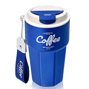 stainless steel tumbler, vacuum insulated tumbler,coffee travel mug,coffee tumbler-spill proof with lid - travel thermos cup for keep hot/ice coffee,tea and beerbl,16oz,klein blue