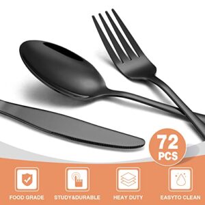 72-Piece Black Silverware Set, Umite Chef Flatware Set with Steak Knives for 12, Food-Grade Stainless Steel Cutlery Set, Includes Spoons Forks Knives, Kitchen Cutlery for Home Office Restaurant Hotel