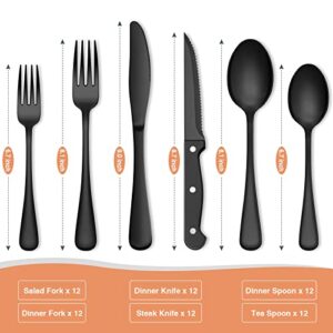 72-Piece Black Silverware Set, Umite Chef Flatware Set with Steak Knives for 12, Food-Grade Stainless Steel Cutlery Set, Includes Spoons Forks Knives, Kitchen Cutlery for Home Office Restaurant Hotel