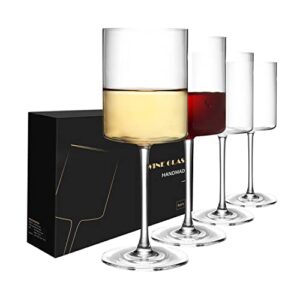 SANZO Square Wine Glasses Set 4, Wine Glasses 15oz, Elegant Design White Wine Glasses, Red Wine Glasses Set for Home Bar Party (4pcs)