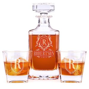personalized whiskey decanter set - 5 design options - custom liquor 25 oz, 750ml liquor decanter w/whiskey glass set options, birthday & retirement gifts for men