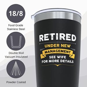 sourbear Retirement Gifts for Men – Retired Under New Management See Wife For Details - Retirement Party Decorations - Funny Retirement Gifts Ideas