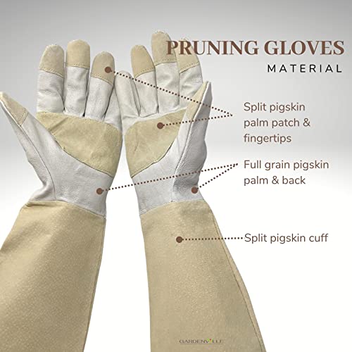 Leather Pruning Gloves (Large, Beige)