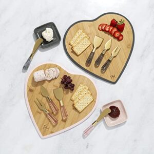 Paris Hilton Charcuterie Board and Serving Set, Bamboo Serving Board, Ceramic Dish, Cheese Utensils with Titanium Coated Blades, 6-Piece Set, Charcoal Gray