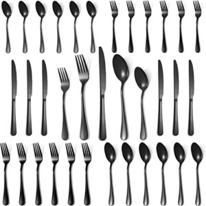 lazycorner 30 pcs black silverware set for 6, food grade stainless steel flatware set include fork/knife/spoon, mirror polished eating utensils sets, durable silverwear cutlery set, dishwasher safe