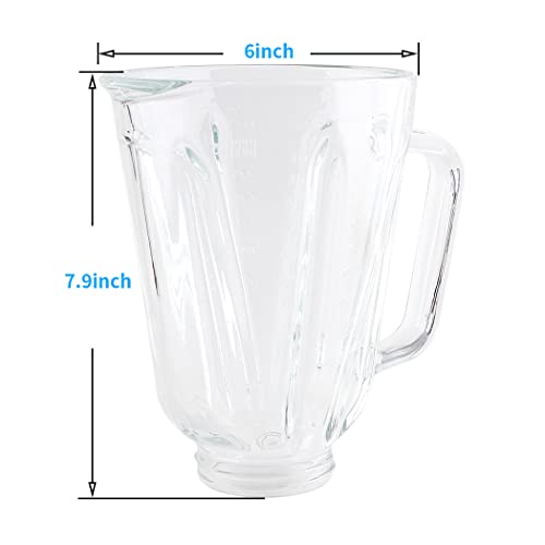 LMEI Replacement Parts 5cups Glass Jar with Blade and Base Bottom Cap,Compatible with Hamilton Beach Blenders