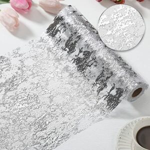 Metallic Table Runner Mesh Table Runners 11 Inch x 50 Feet Table Centerpieces for Party Bridal Party Decorations Wedding Table Decorations Thin Bridal Shower (Silver, 1 Pieces)