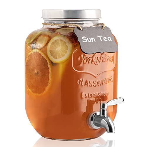 1 Gallon Drink Dispenser with Spigot 18/8 Stainless Steel – Airtight & Leakproof Glass Sun Tea Jar with Anti-Rust Lids, Beverage Dispenser for Parties - Laundry Detergent Holder