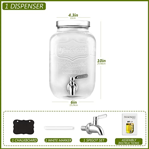 1 Gallon Drink Dispenser with Spigot 18/8 Stainless Steel – Airtight & Leakproof Glass Sun Tea Jar with Anti-Rust Lids, Beverage Dispenser for Parties - Laundry Detergent Holder