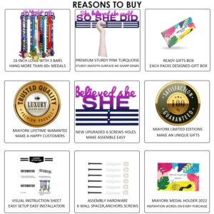 Miayork Medal Holder Display Hanger Rack She Believed she Could SO SHE DID Medal Hanger Display -Wall Mount Easy to Install Color Purple Gradient Patent Design Gymnastics Medal Holder for Girls