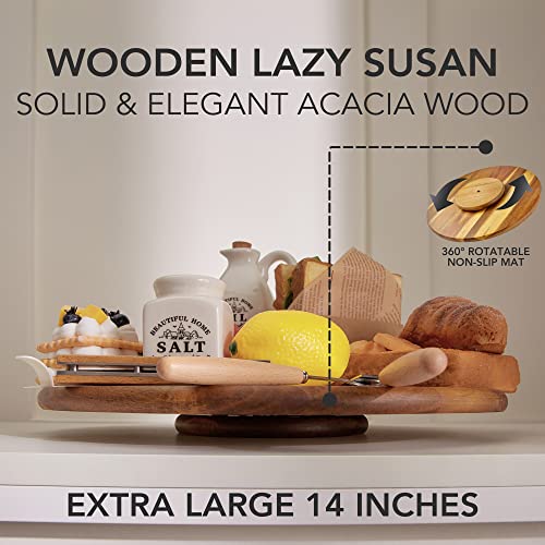 ORIDOM Acacia Wood Lazy Susan, Wood Turntable Tray Cabinet Organizer,14"