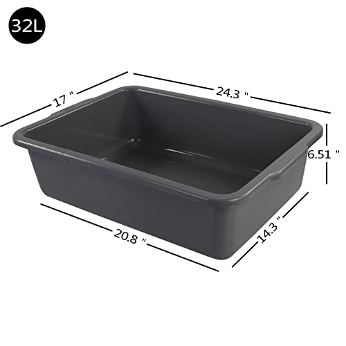 Doryh 3-Pack Large Commercial Bus Tub, 32 L Utility Bus Box, Grey